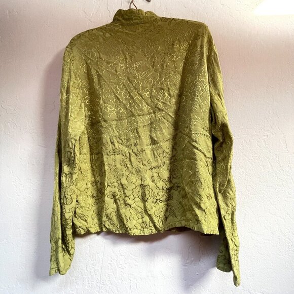 Bryn Walker Button Front Mandarin Collar Textured  Floral Blouse Small Green - Picture 2 of 10